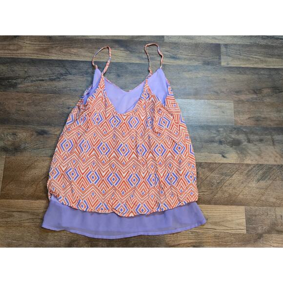 Everly S Aztec Print Tank Top Multicolor Hi-Low Chiffon Layered Boho Festival - Picture 7 of 9